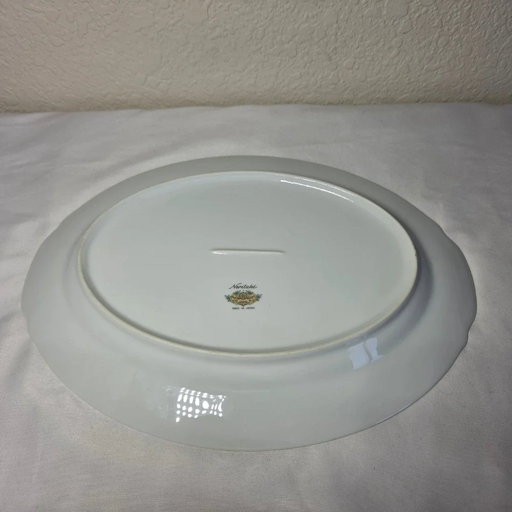 Noritake Vintage Oval Serving Platter Floral Gold Trim Burgundy Border Japan 12